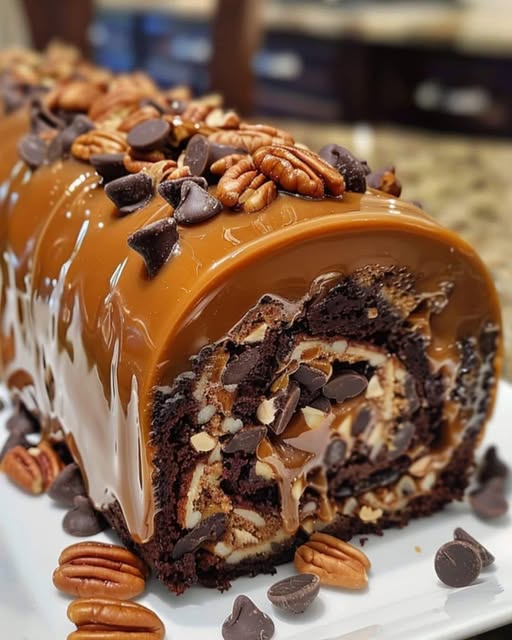 🍫✨ Caramel Turtle Chocolate Swiss Roll